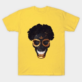 Black funny skull with roses T-Shirt